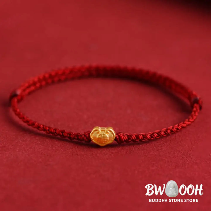 Buddha Stones 999 Gold Chinese Lock Charm Fu Character Protection Handmade Rope Bracelet - BWOOOH - Bracelet