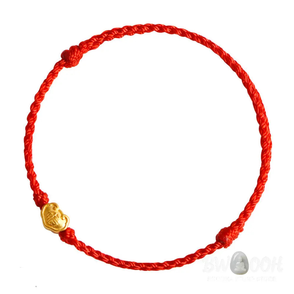 Buddha Stones 999 Gold Chinese Lock Charm Fu Character Protection Handmade Rope Bracelet - BWOOOH - Bracelet