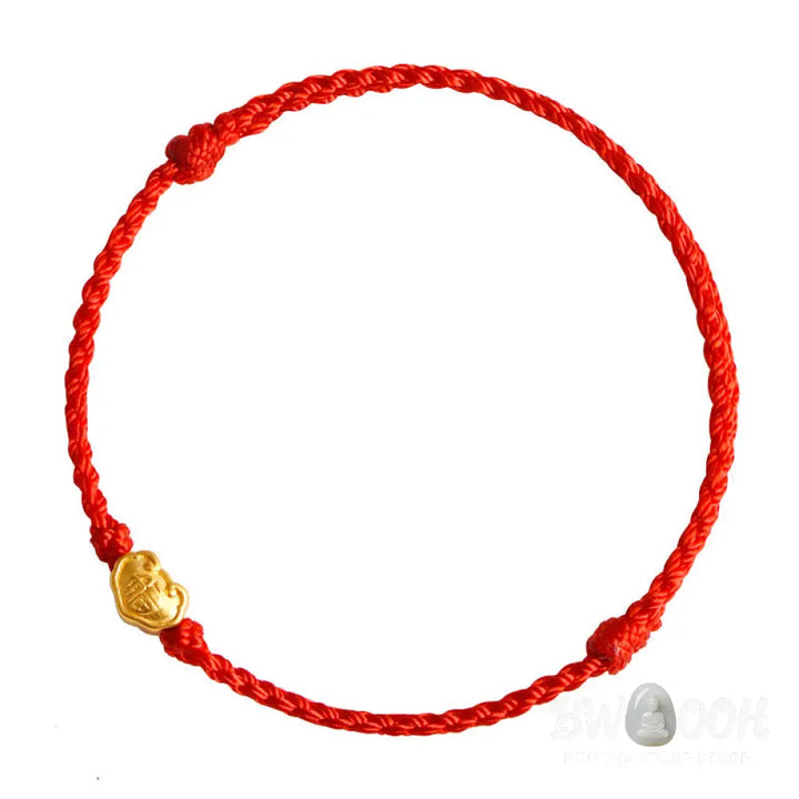 Buddha Stones 999 Gold Chinese Lock Charm Fu Character Protection Handmade Rope Bracelet - BWOOOH - Bracelet