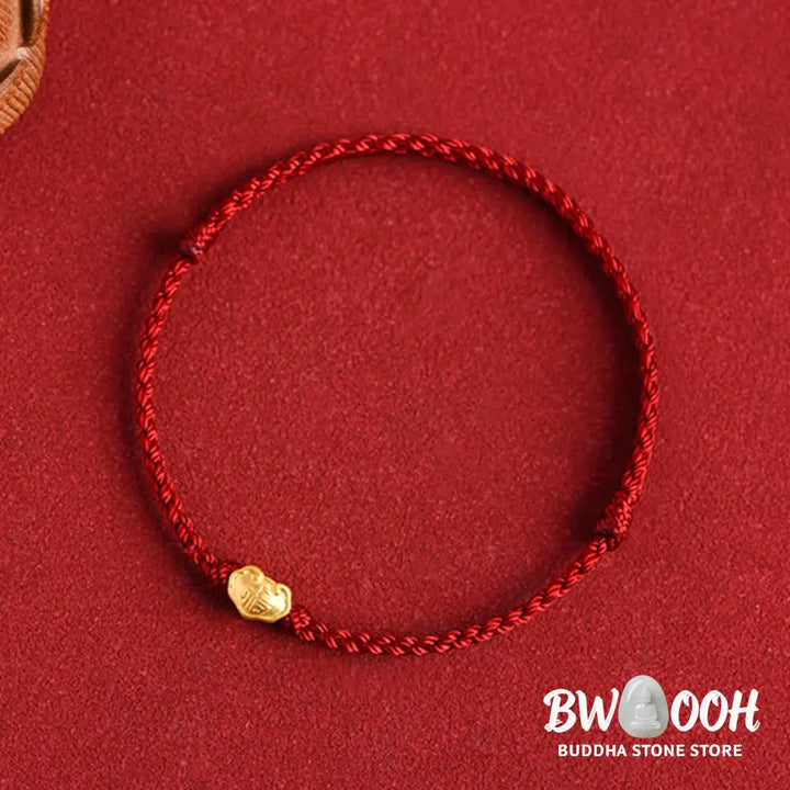 Buddha Stones 999 Gold Chinese Lock Charm Fu Character Protection Handmade Rope Bracelet - BWOOOH - Bracelet