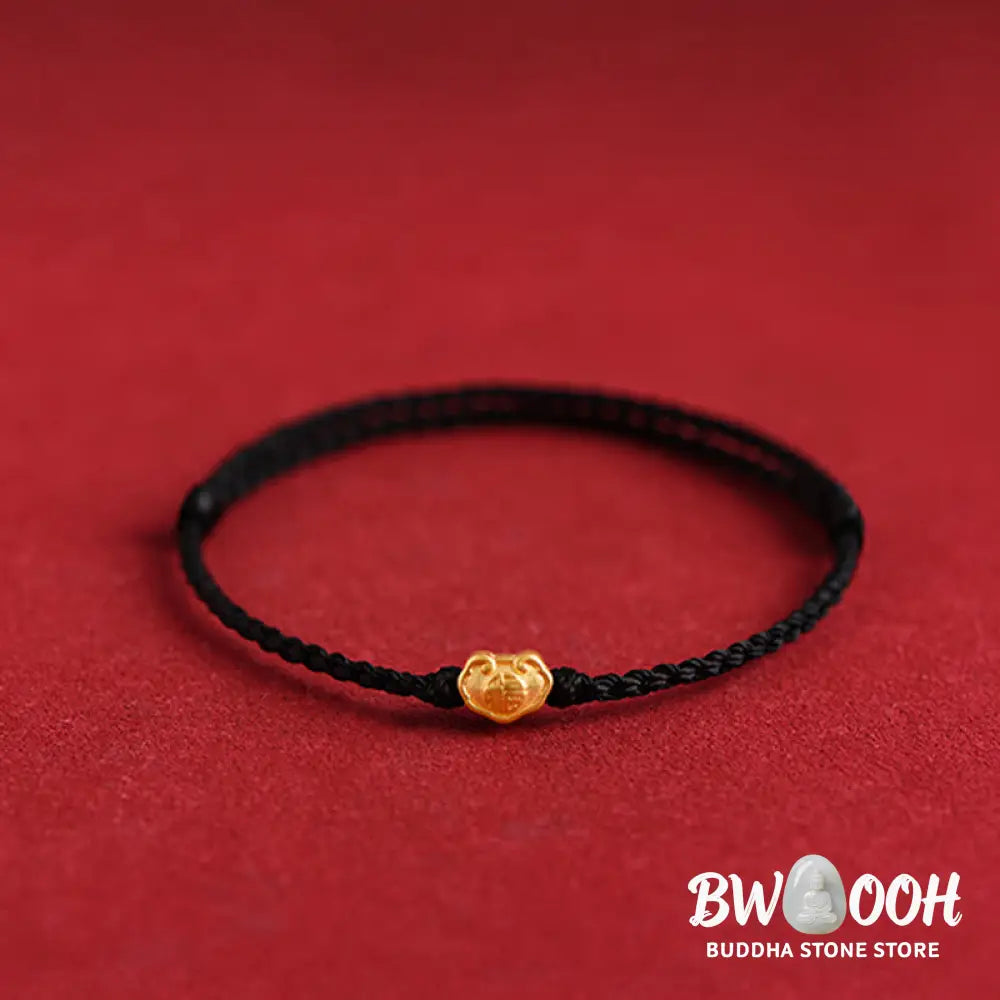 Buddha Stones 999 Gold Chinese Lock Charm Fu Character Protection Handmade Rope Bracelet - BWOOOH - Bracelet