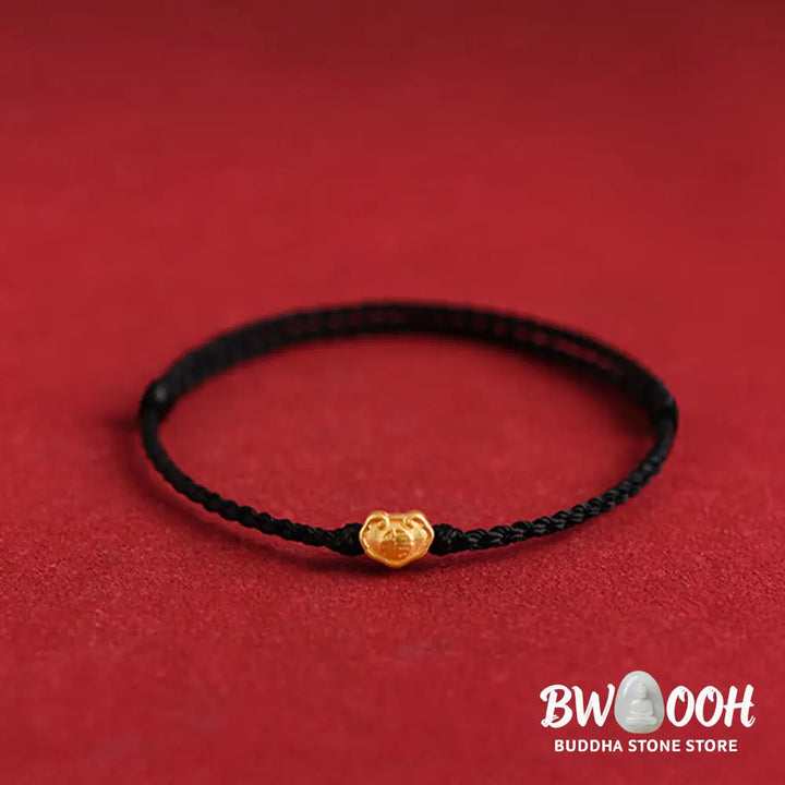 Buddha Stones 999 Gold Chinese Lock Charm Fu Character Protection Handmade Rope Bracelet - BWOOOH - Bracelet