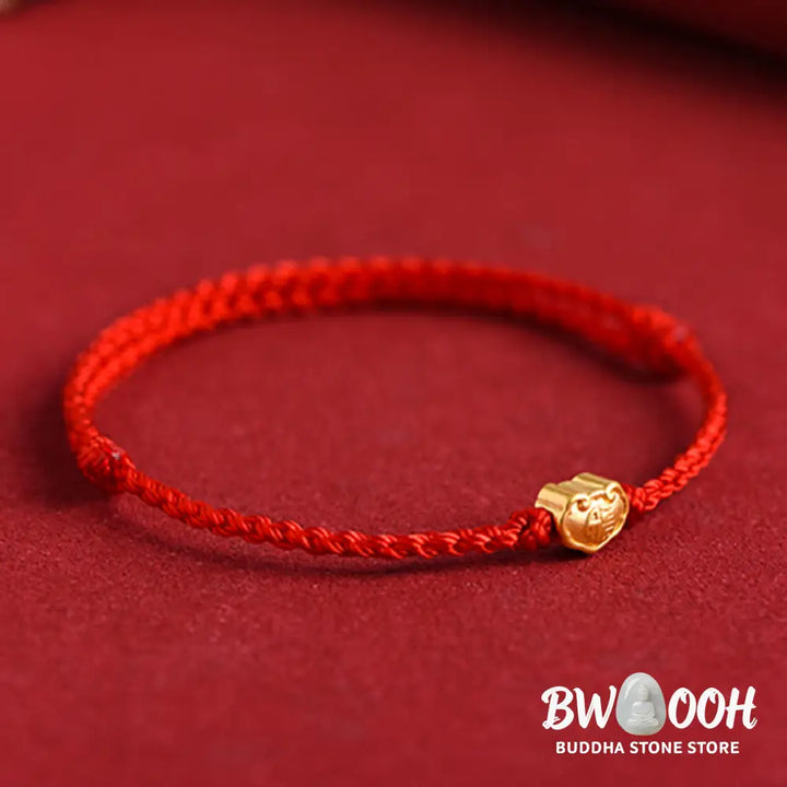 Buddha Stones 999 Gold Chinese Lock Charm Fu Character Protection Handmade Rope Bracelet - BWOOOH - Bracelet