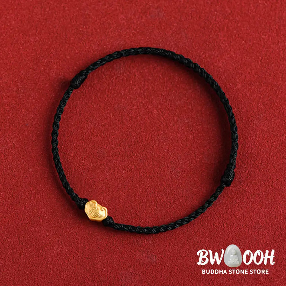 Buddha Stones 999 Gold Chinese Lock Charm Fu Character Protection Handmade Rope Bracelet - BWOOOH - Bracelet