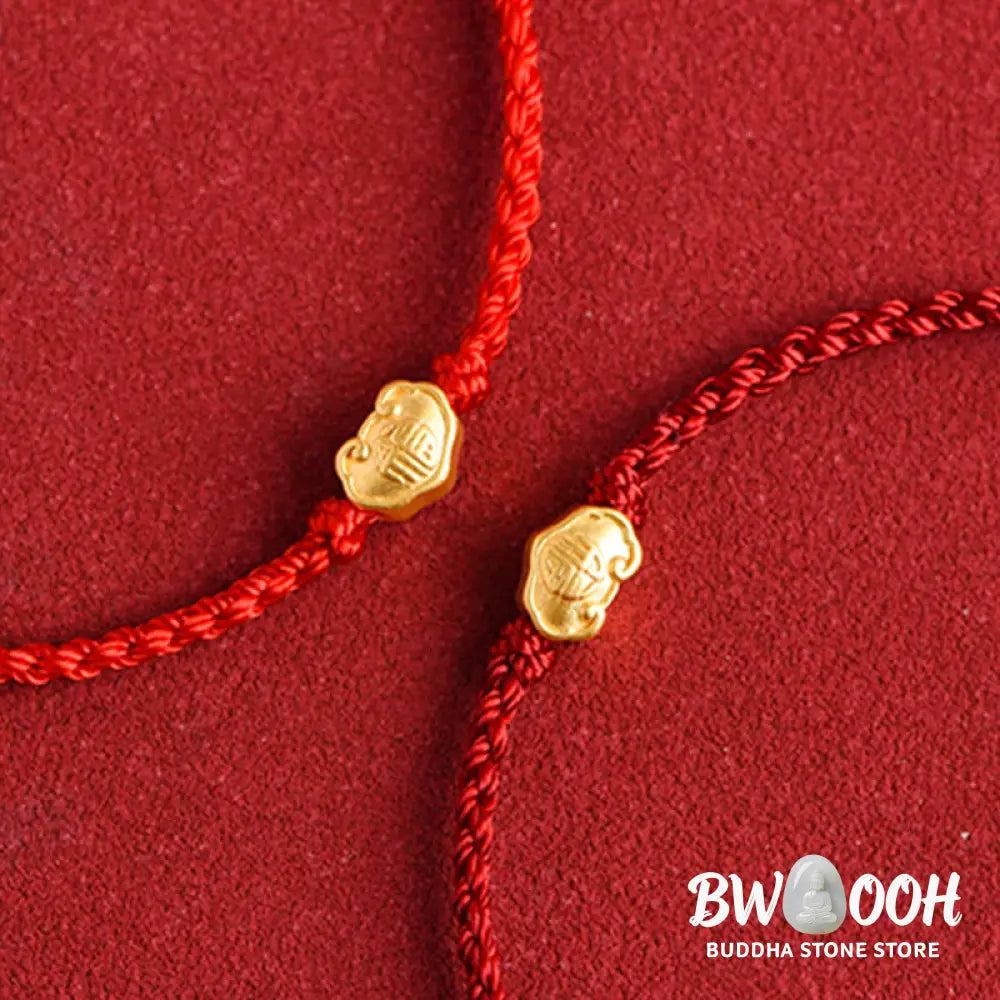 Buddha Stones 999 Gold Chinese Lock Charm Fu Character Protection Handmade Rope Bracelet - BWOOOH - Bracelet