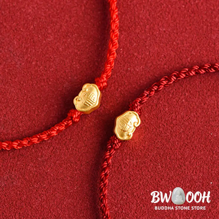 Buddha Stones 999 Gold Chinese Lock Charm Fu Character Protection Handmade Rope Bracelet - BWOOOH - Bracelet