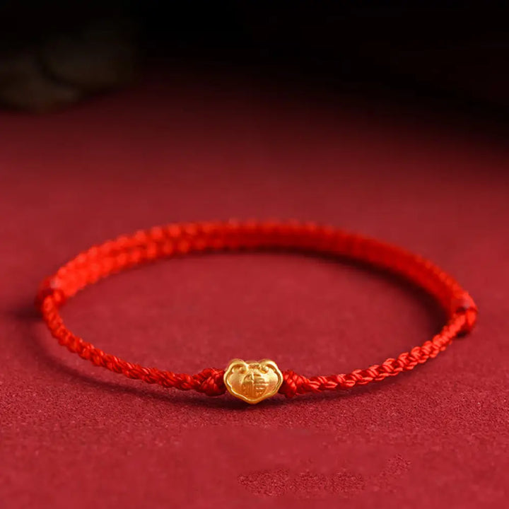 BWOOOH 999 Gold Chinese Lock Charm Fu Character Protection Handmade Rope Bracelet - BWOOOH - Red / Adult
