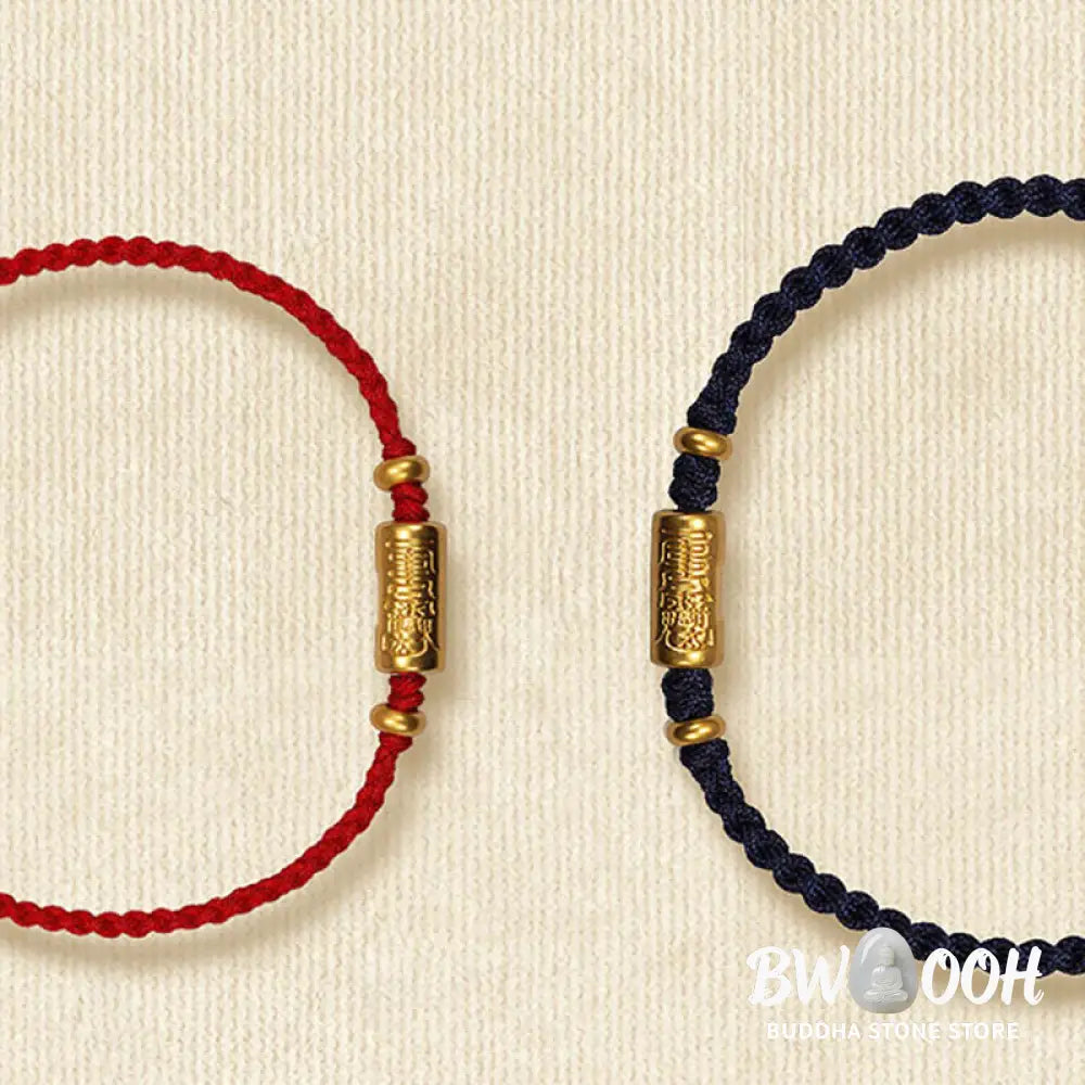 Buddha Stones 999 Gold Good Luck Amulet Carved Design Handmade Strength Braided Rope Bracelet - BWOOOH - Bracelet