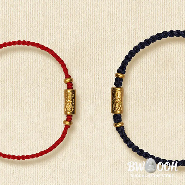Buddha Stones 999 Gold Good Luck Amulet Carved Design Handmade Strength Braided Rope Bracelet - BWOOOH - Bracelet