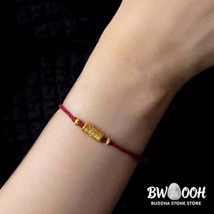 Buddha Stones 999 Gold Good Luck Amulet Carved Design Handmade Strength Braided Rope Bracelet - BWOOOH - Bracelet