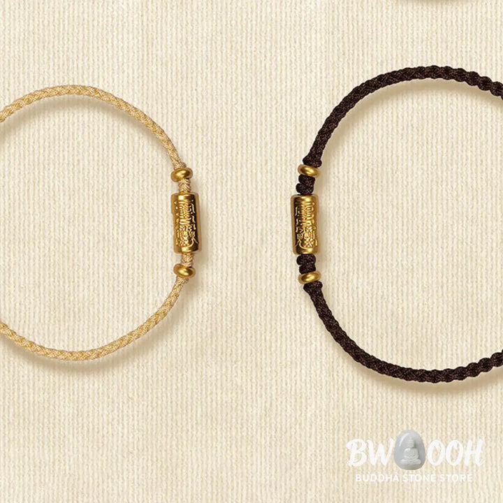 Buddha Stones 999 Gold Good Luck Amulet Carved Design Handmade Strength Braided Rope Bracelet - BWOOOH - Bracelet