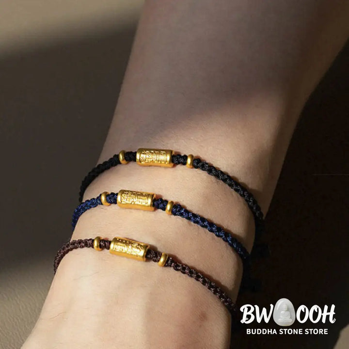 Buddha Stones 999 Gold Good Luck Amulet Carved Design Handmade Strength Braided Rope Bracelet - BWOOOH - Bracelet