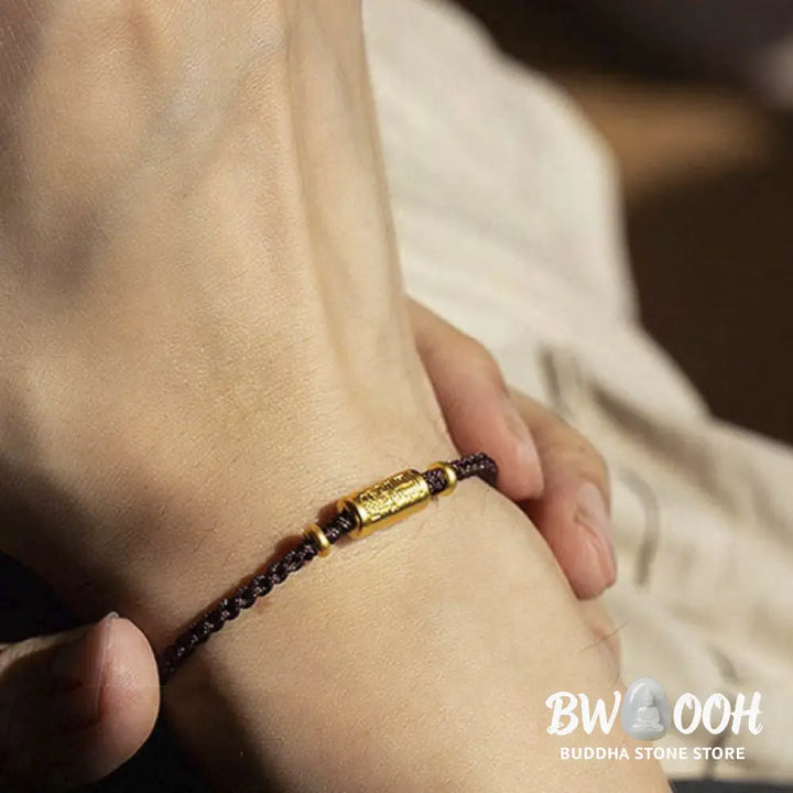 Buddha Stones 999 Gold Good Luck Amulet Carved Design Handmade Strength Braided Rope Bracelet - BWOOOH - Bracelet