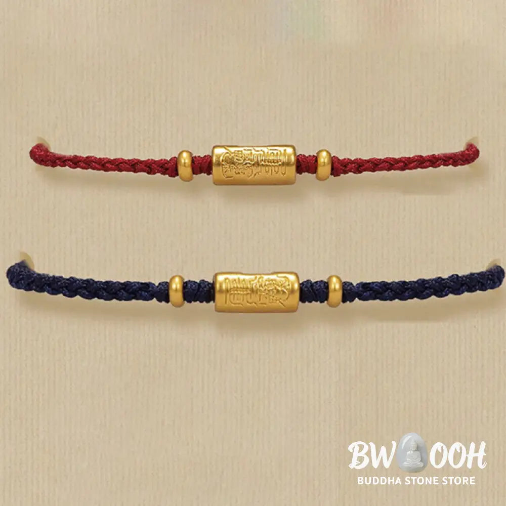 Buddha Stones 999 Gold Good Luck Amulet Carved Design Handmade Strength Braided Rope Bracelet - BWOOOH - Bracelet