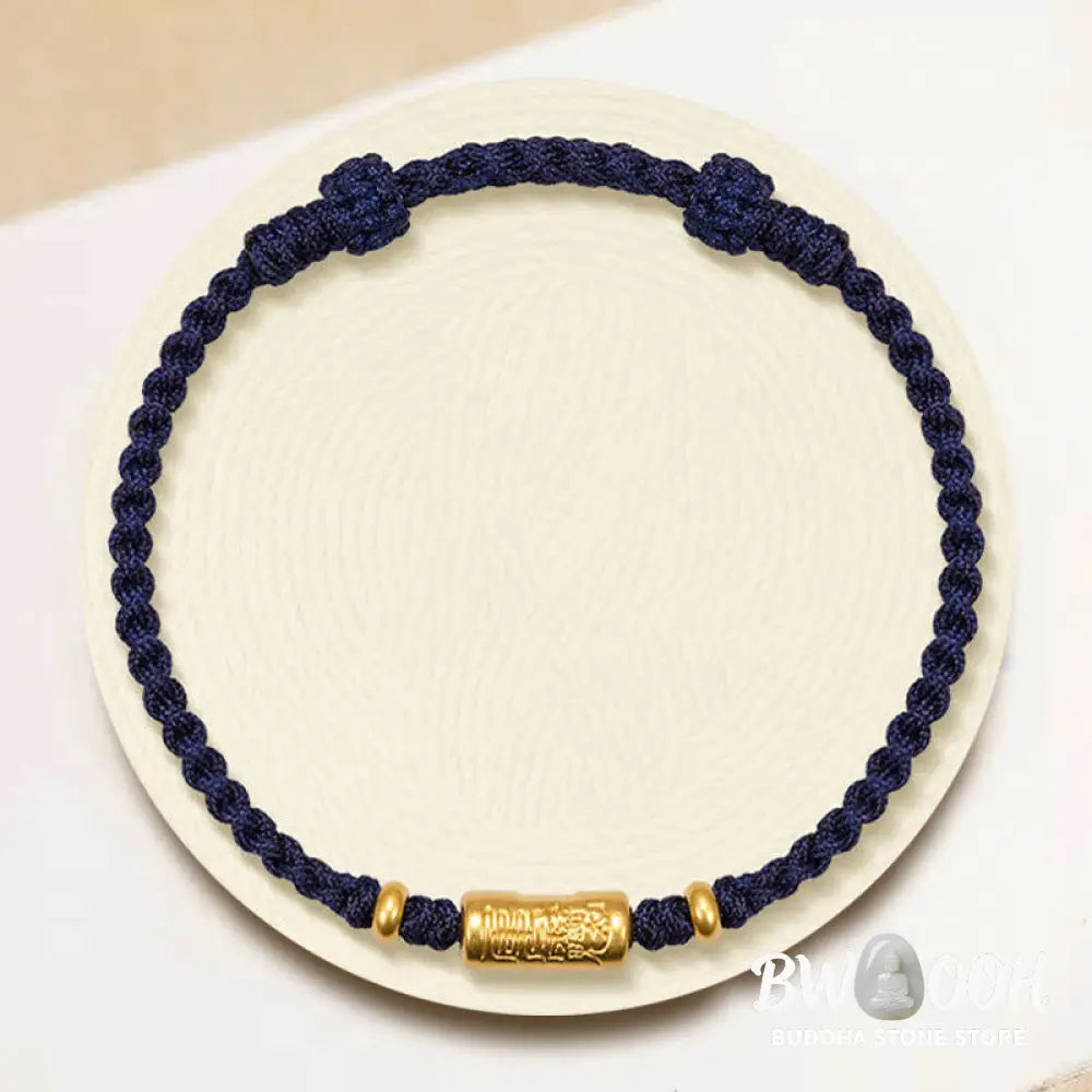 Buddha Stones 999 Gold Good Luck Amulet Carved Design Handmade Strength Braided Rope Bracelet - BWOOOH - Bracelet