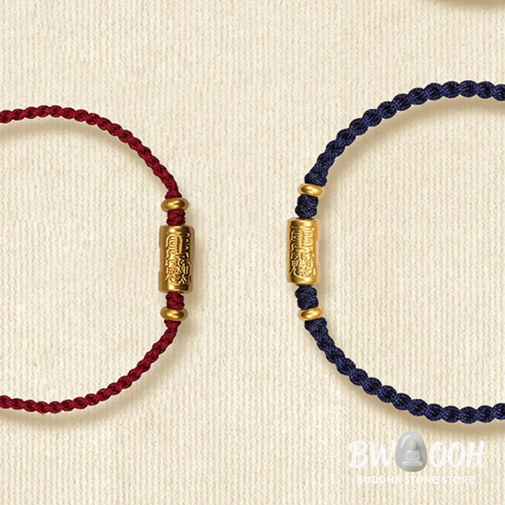 Buddha Stones 999 Gold Good Luck Amulet Carved Design Handmade Strength Braided Rope Bracelet - BWOOOH - Bracelet