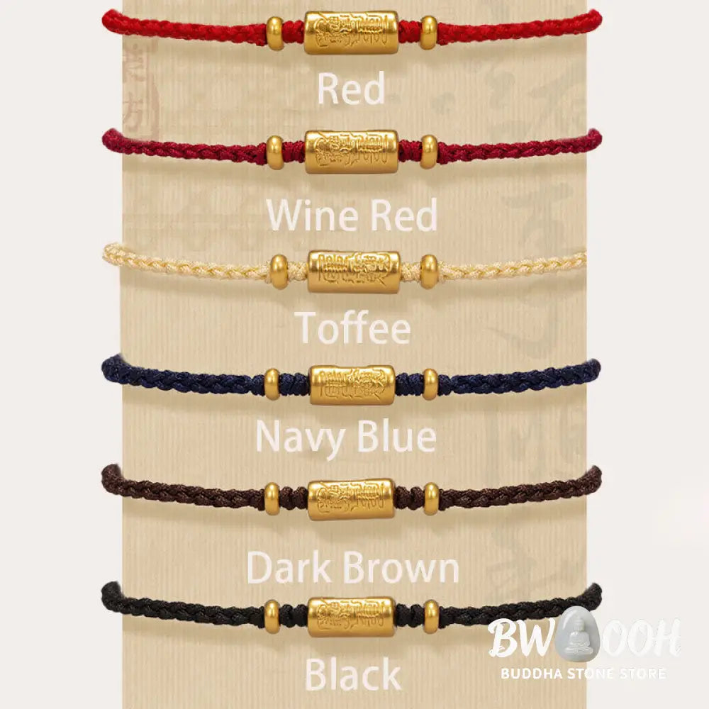 Buddha Stones 999 Gold Good Luck Amulet Carved Design Handmade Strength Braided Rope Bracelet - BWOOOH - Bracelet