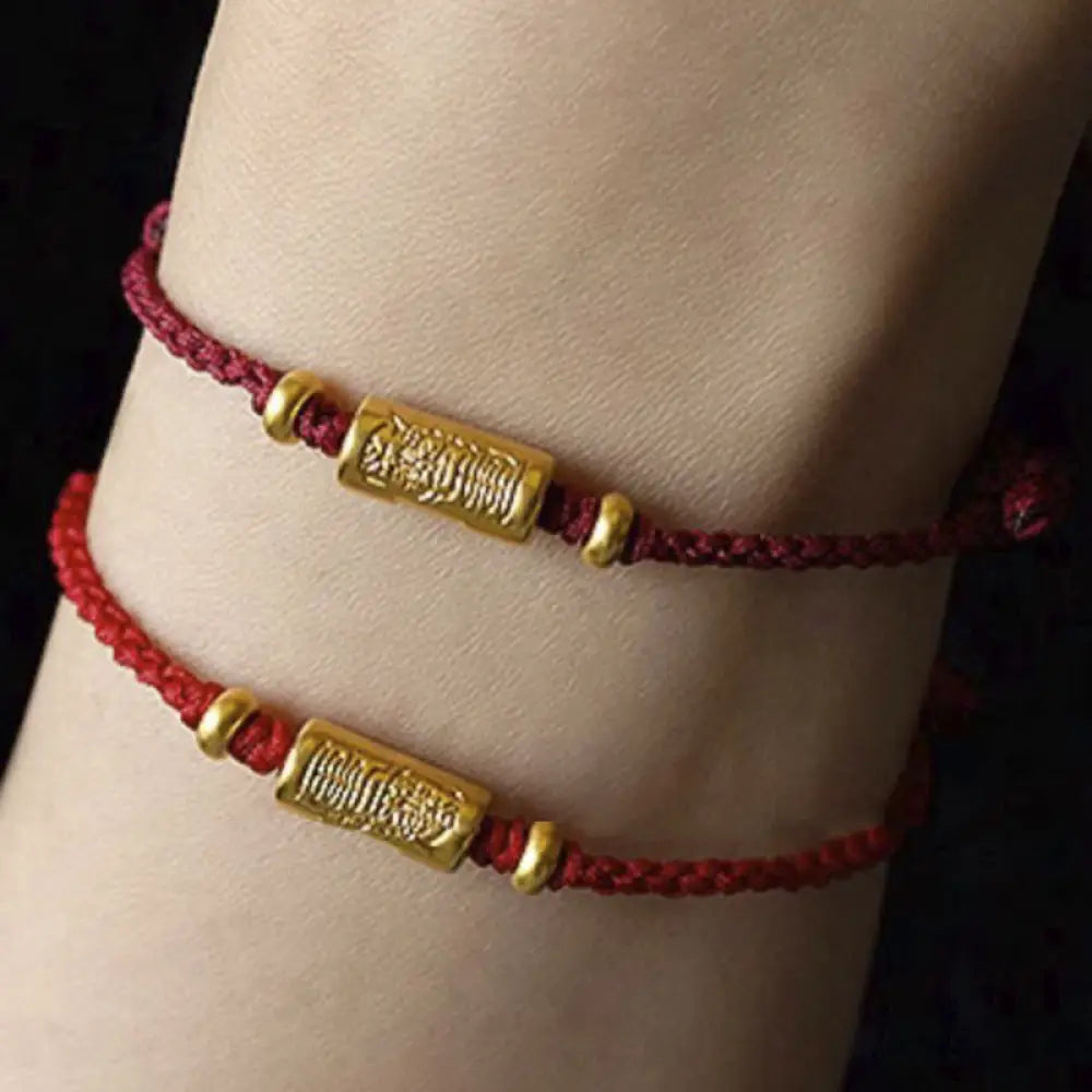 BWOOOH 999 Gold Good Luck Amulet Carved Design Handmade Strength Braided Rope Bracelet - BWOOOH - Bracelet