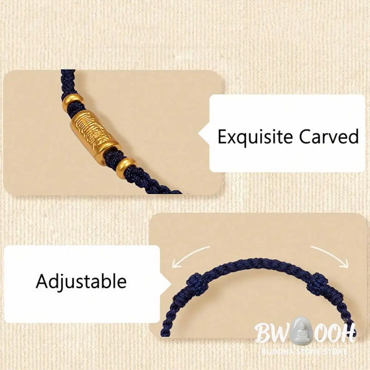 Buddha Stones 999 Gold Good Luck Amulet Carved Design Handmade Strength Braided Rope Bracelet - BWOOOH - Bracelet