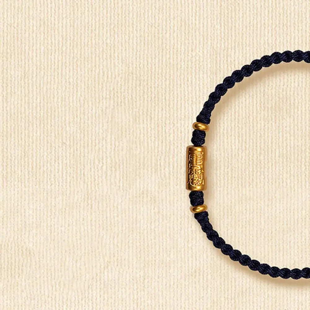 Buddha Stones 999 Gold Good Luck Amulet Carved Design Handmade Strength Braided Rope Bracelet - BWOOOH - Black(Gold