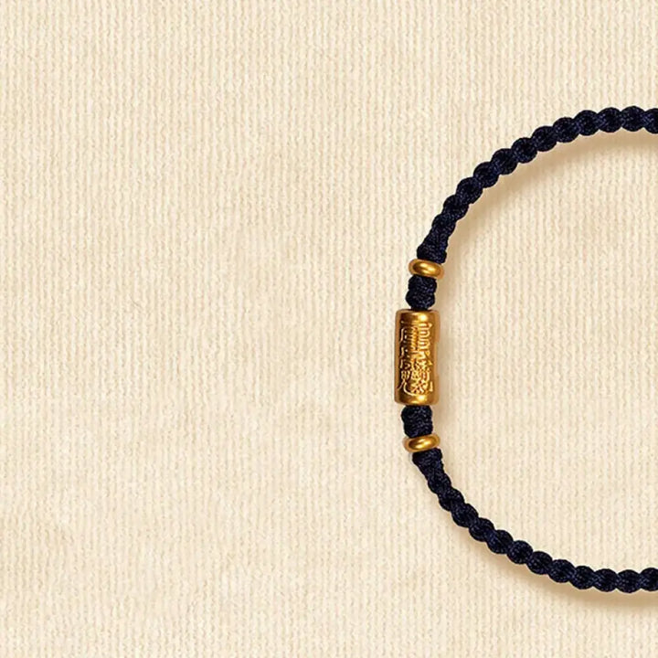 Buddha Stones 999 Gold Good Luck Amulet Carved Design Handmade Strength Braided Rope Bracelet - BWOOOH - Black(Gold