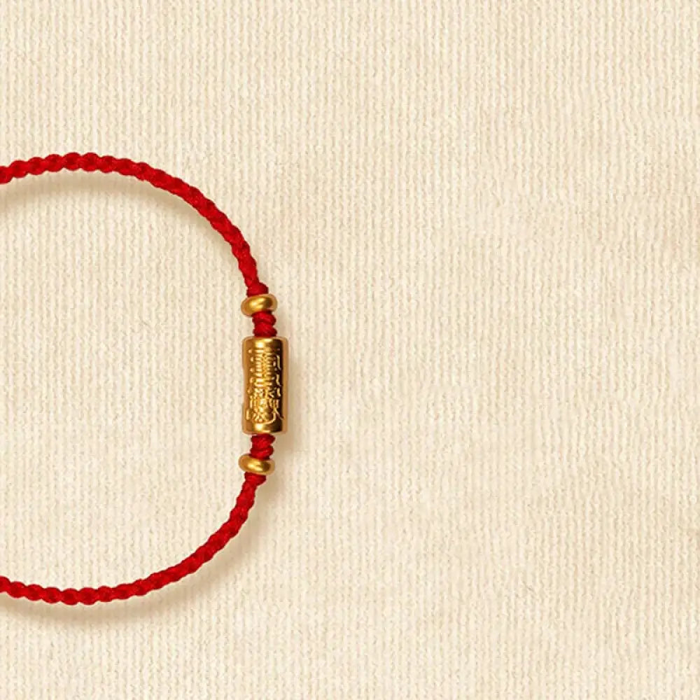 Buddha Stones 999 Gold Good Luck Amulet Carved Design Handmade Strength Braided Rope Bracelet - BWOOOH - Red(Gold About