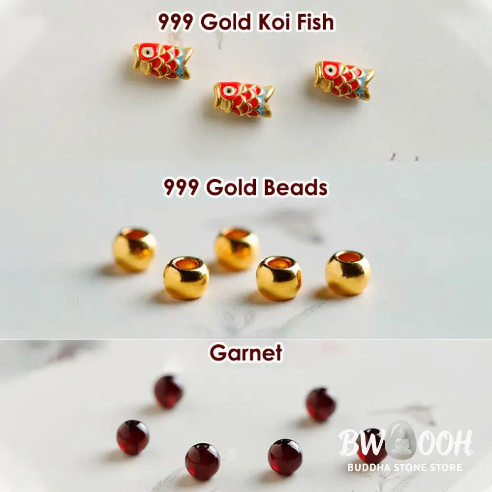 Buddha Stones 999 Gold Koi Fish Natural Garnet Protection Bracelet - BWOOOH - Bracelet