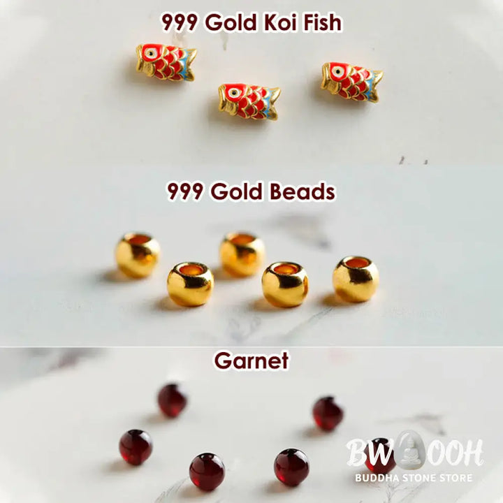 Buddha Stones 999 Gold Koi Fish Natural Garnet Protection Bracelet - BWOOOH - Bracelet