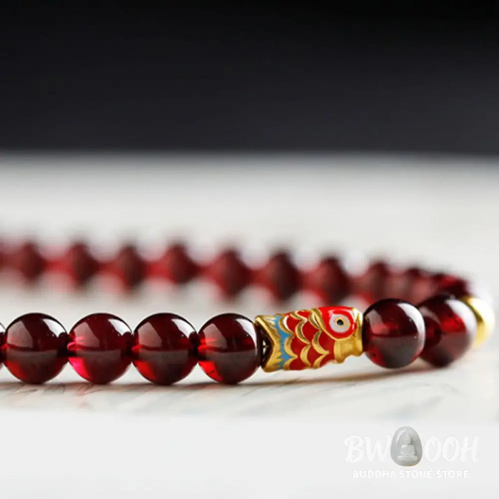 Buddha Stones 999 Gold Koi Fish Natural Garnet Protection Bracelet - BWOOOH - Bracelet