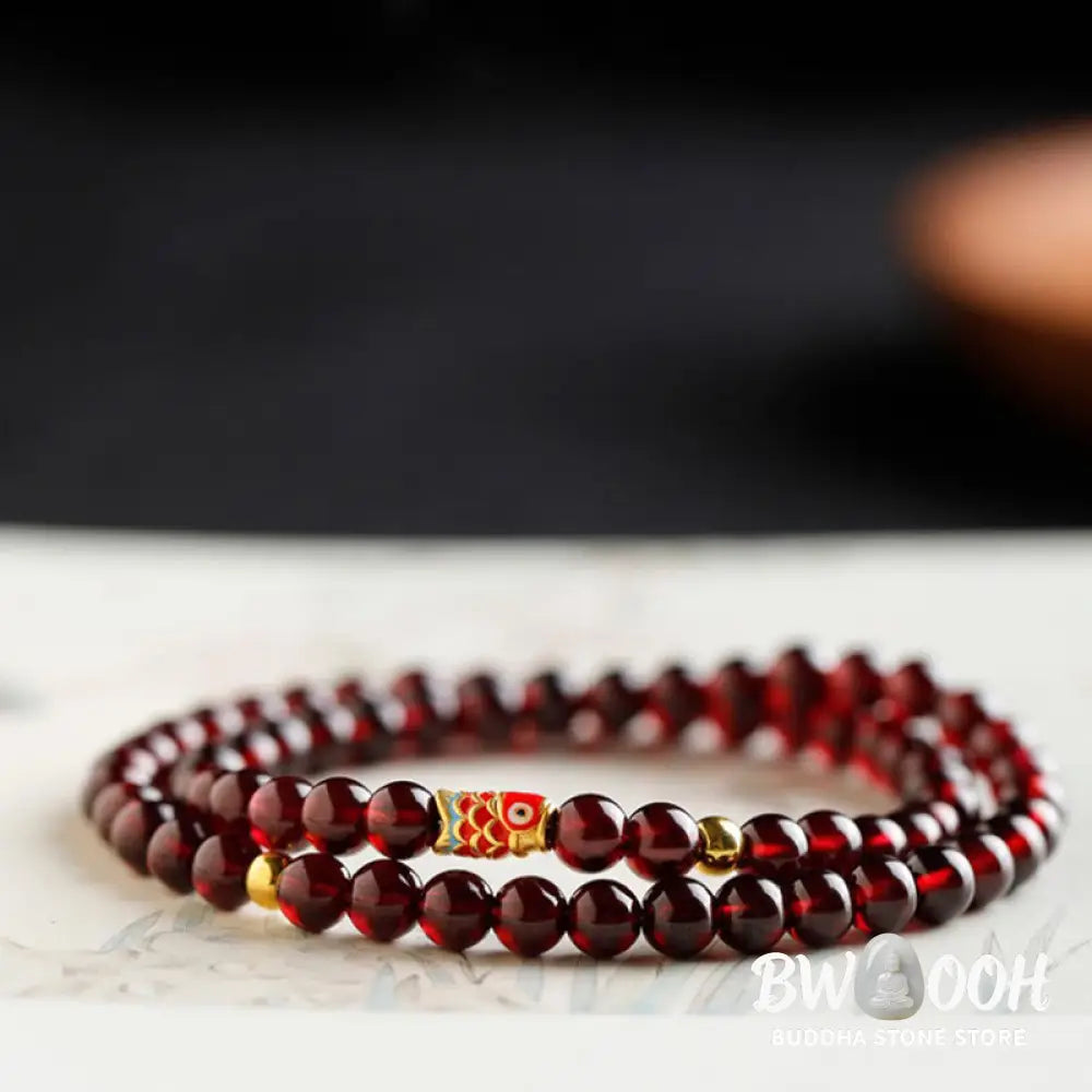 Buddha Stones 999 Gold Koi Fish Natural Garnet Protection Bracelet - BWOOOH - Bracelet
