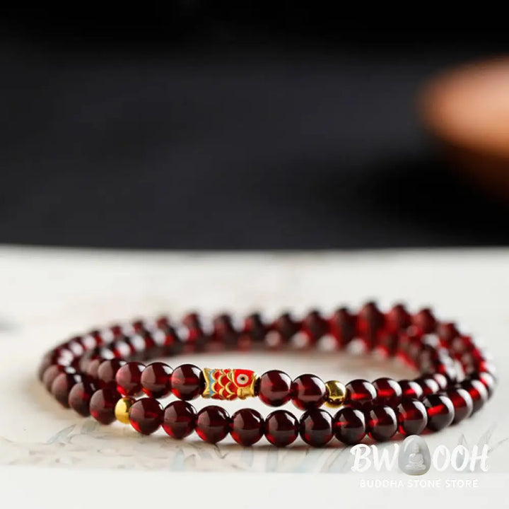 Buddha Stones 999 Gold Koi Fish Natural Garnet Protection Bracelet - BWOOOH - Bracelet