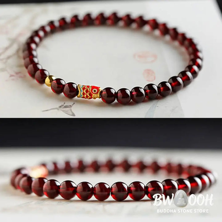 Buddha Stones 999 Gold Koi Fish Natural Garnet Protection Bracelet - BWOOOH - Bracelet
