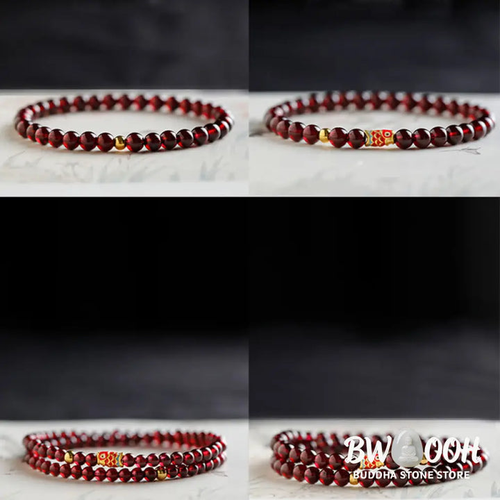 Buddha Stones 999 Gold Koi Fish Natural Garnet Protection Bracelet - BWOOOH - Bracelet