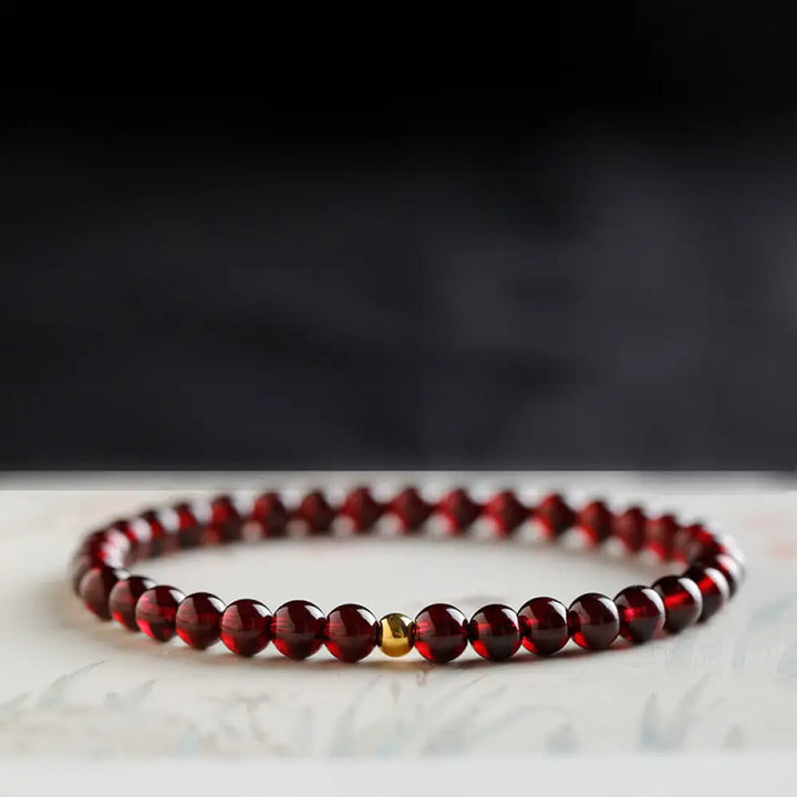 Buddha Stones 999 Gold Koi Fish Natural Garnet Protection Bracelet - BWOOOH - 5mm-Garnet&amp;Gold Bead / 14cm - Bracelet