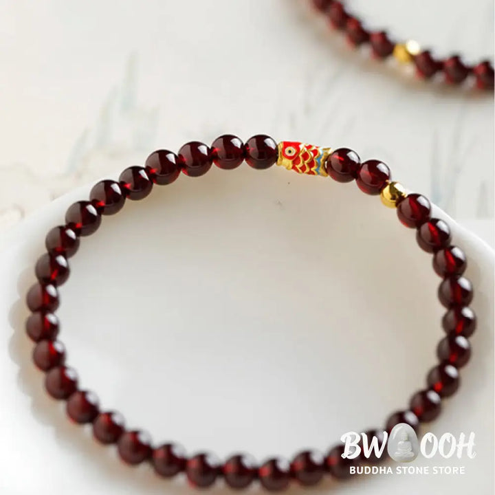 Buddha Stones 999 Gold Koi Fish Natural Garnet Protection Bracelet - BWOOOH - Bracelet