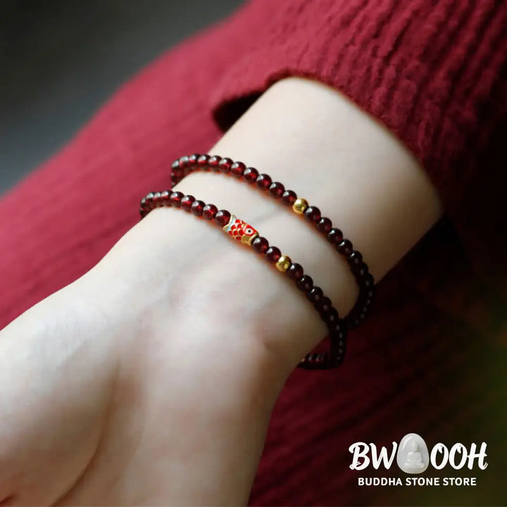 Buddha Stones 999 Gold Koi Fish Natural Garnet Protection Bracelet - BWOOOH - Bracelet