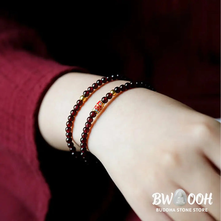 Buddha Stones 999 Gold Koi Fish Natural Garnet Protection Bracelet - BWOOOH - Bracelet