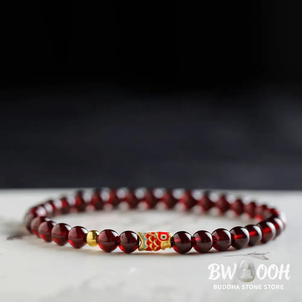 Buddha Stones 999 Gold Koi Fish Natural Garnet Protection Bracelet - BWOOOH - Bracelet
