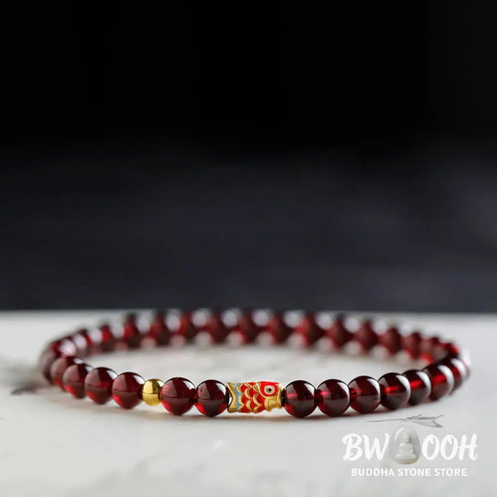 Buddha Stones 999 Gold Koi Fish Natural Garnet Protection Bracelet - BWOOOH - Bracelet