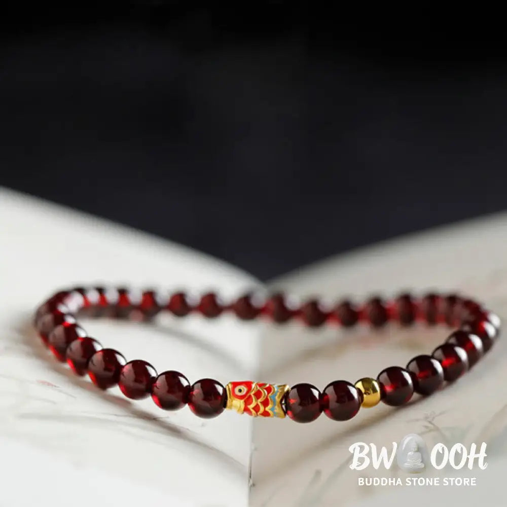 Buddha Stones 999 Gold Koi Fish Natural Garnet Protection Bracelet - BWOOOH - Bracelet