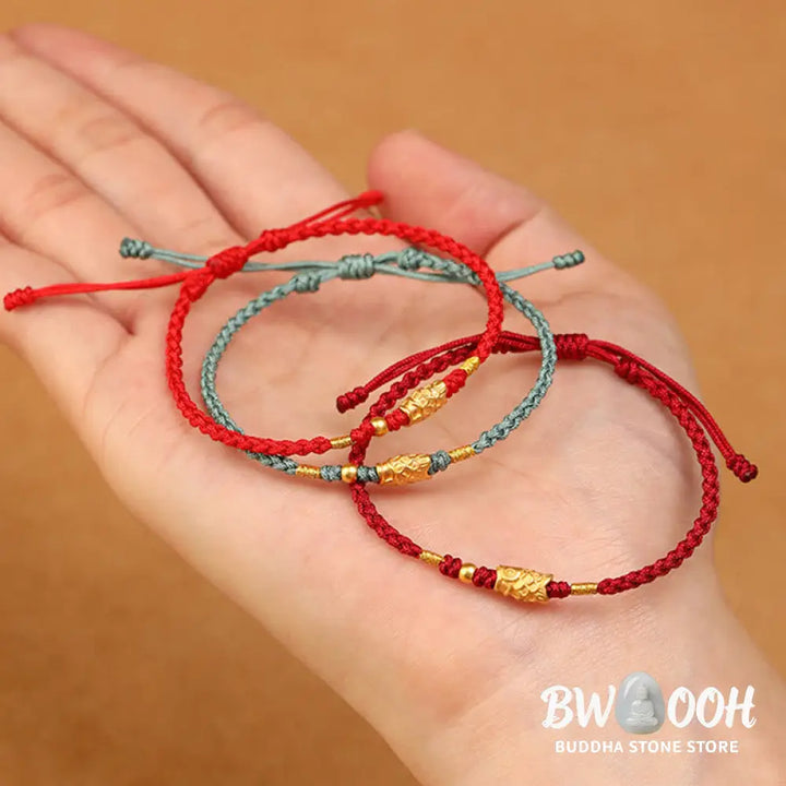 Buddha Stones 999 Gold Luck Protection Koi Fish Handmade Braided String Bracelet - Bracelet