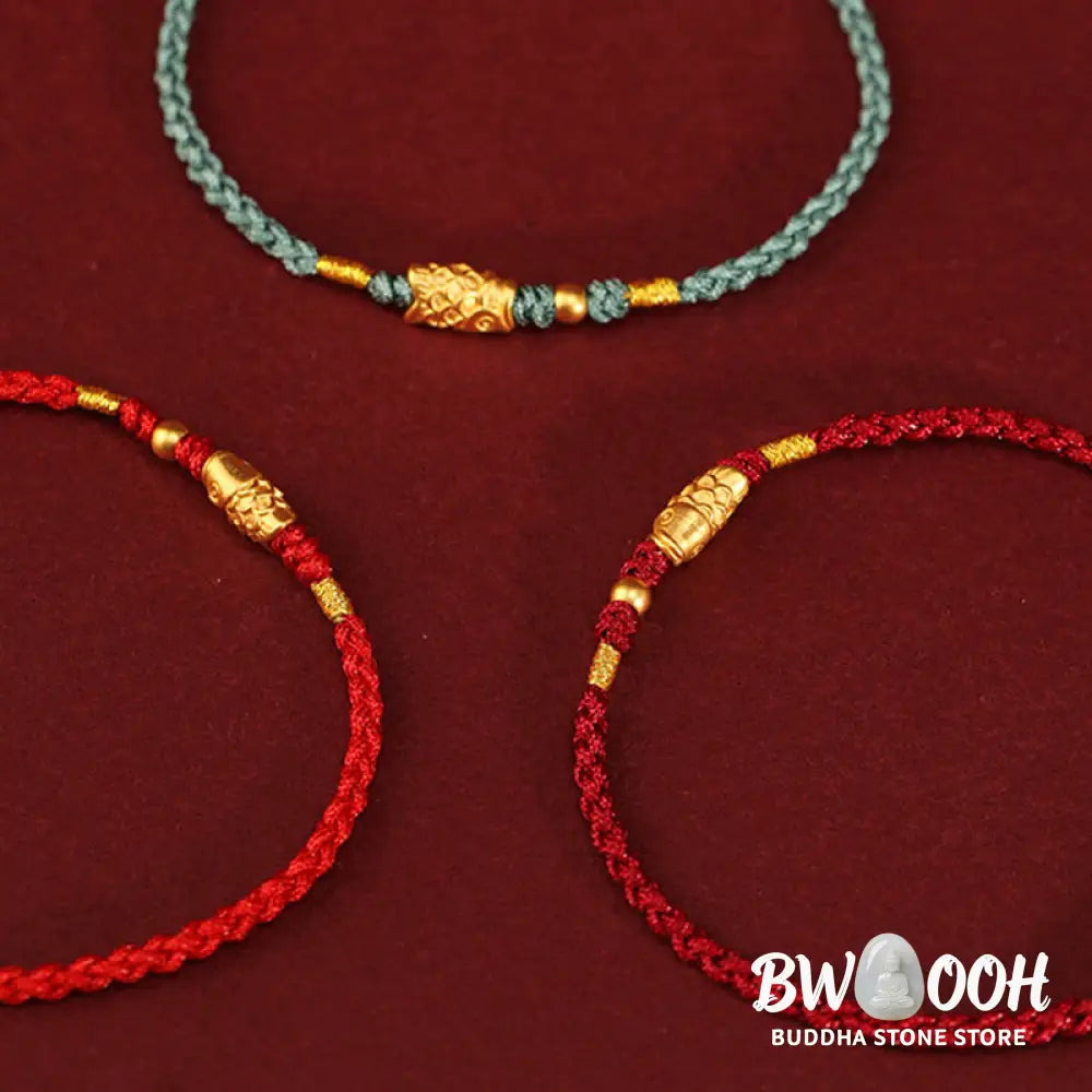 Buddha Stones 999 Gold Luck Protection Koi Fish Handmade Braided String Bracelet - Bracelet