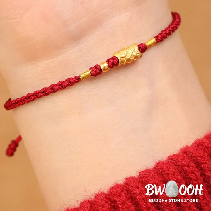 Buddha Stones 999 Gold Luck Protection Koi Fish Handmade Braided String Bracelet - Bracelet