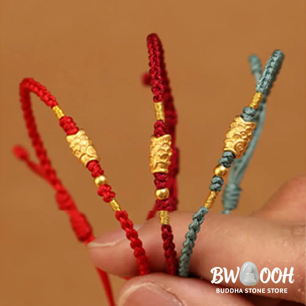 Buddha Stones 999 Gold Luck Protection Koi Fish Handmade Braided String Bracelet - Bracelet
