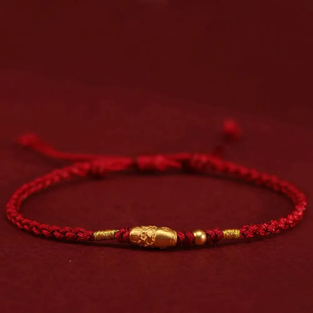 Buddha Stones 999 Gold Luck Protection Koi Fish Handmade Braided String Bracelet - Dark Red(Wrist Circumference: