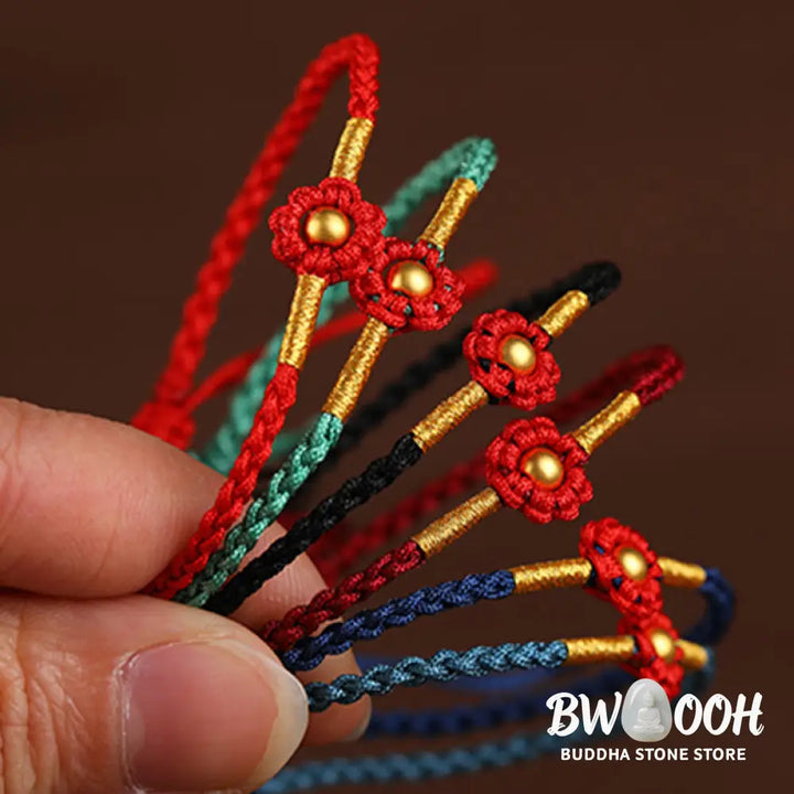 Buddha Stones 999 Gold Mini Bead Handmade Flower Design Luck Protection Rope Bracelet - BWOOOH - Bracelet