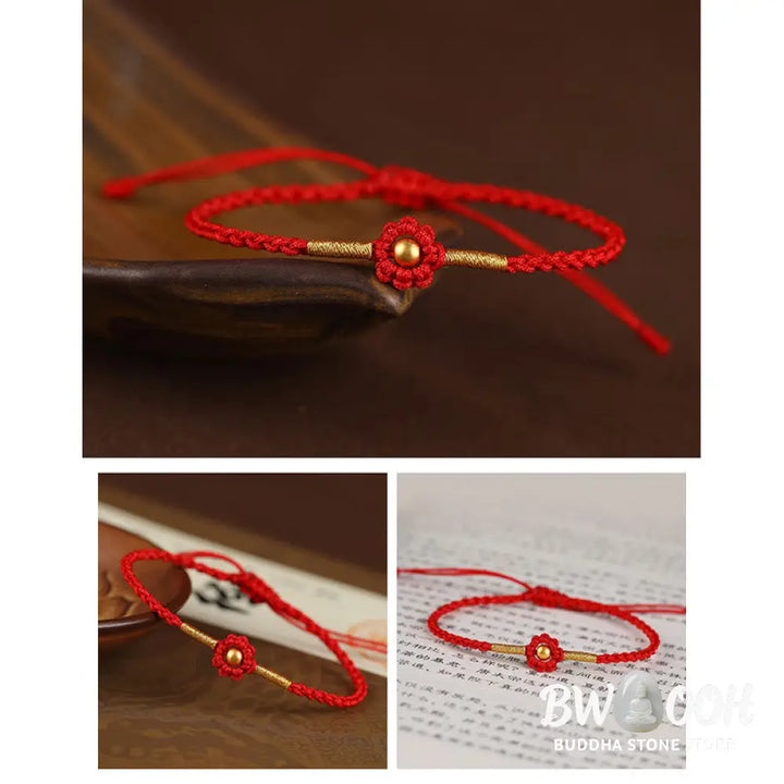 Buddha Stones 999 Gold Mini Bead Handmade Flower Design Luck Protection Rope Bracelet - BWOOOH - Bracelet