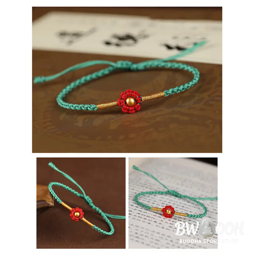 Buddha Stones 999 Gold Mini Bead Handmade Flower Design Luck Protection Rope Bracelet - BWOOOH - Bracelet