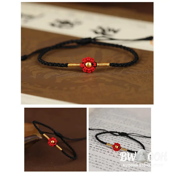 Buddha Stones 999 Gold Mini Bead Handmade Flower Design Luck Protection Rope Bracelet - BWOOOH - Bracelet