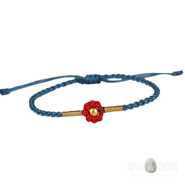 Buddha Stones 999 Gold Mini Bead Handmade Flower Design Luck Protection Rope Bracelet - BWOOOH - Bracelet